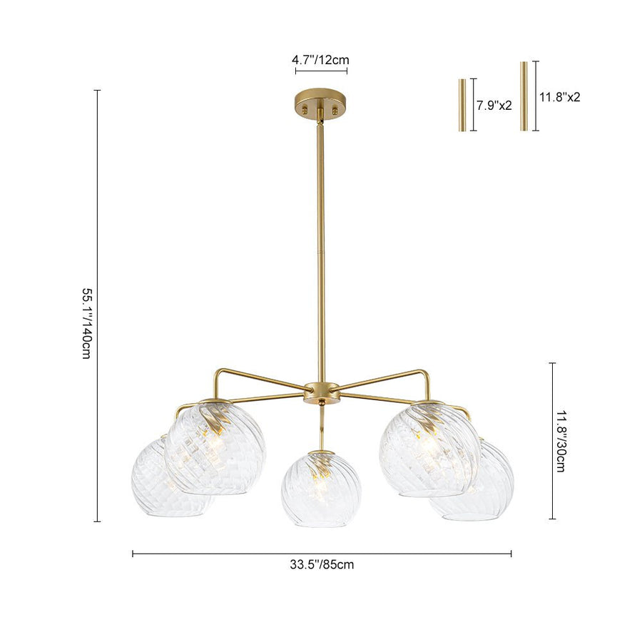 Farmhouze Light - 5 - Light Swirled Glass Globe Bubble Round Sputnik Chandelier - Chandelier - Blue Glass - 