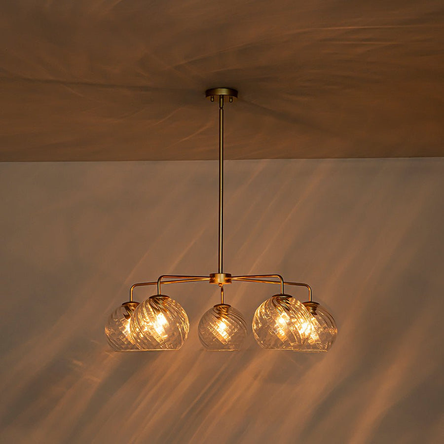 Farmhouze Light - 5 - Light Swirled Glass Globe Bubble Round Sputnik Chandelier - Chandelier - Blue Glass - 