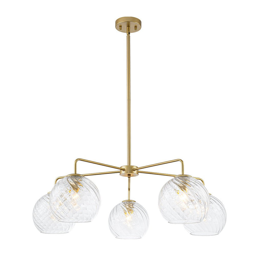 Farmhouze Light - 5 - Light Swirled Glass Globe Bubble Round Sputnik Chandelier - Chandelier - Clear Glass - 