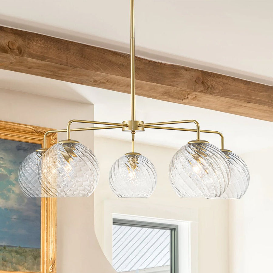 Farmhouze Light - 5 - Light Swirled Glass Globe Bubble Round Sputnik Chandelier - Chandelier - Clear Glass - 