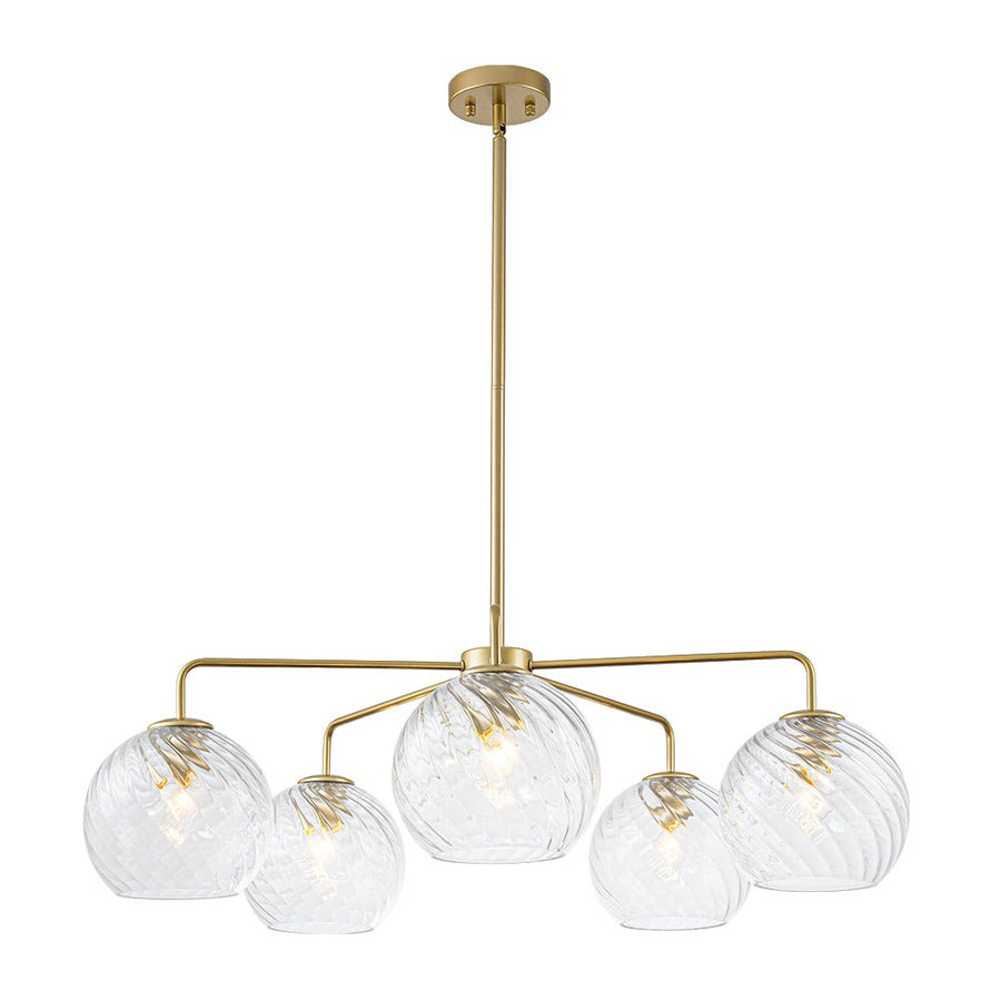 Farmhouze Light - 5 - Light Swirled Glass Globe Bubble Round Sputnik Chandelier - Chandelier - Clear Glass - 