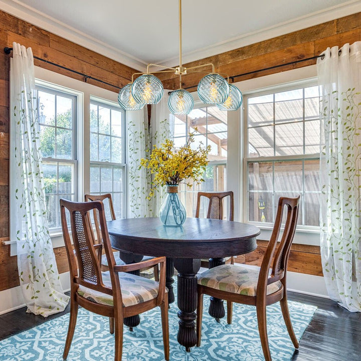 Farmhouze Light - 5 - Light Swirled Glass Globe Bubble Round Sputnik Chandelier - Chandelier - Clear Glass - 