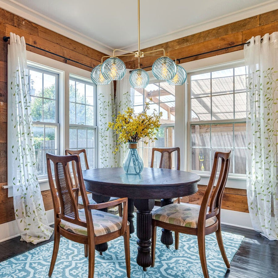 Farmhouze Light - 5 - Light Swirled Glass Globe Bubble Round Sputnik Chandelier - Chandelier - Clear Glass - 