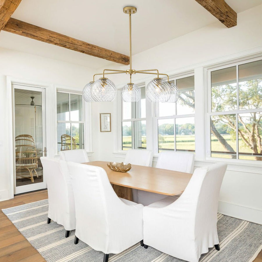 Farmhouze Light - 5 - Light Swirled Glass Globe Bubble Round Sputnik Chandelier - Chandelier - Clear Glass - 