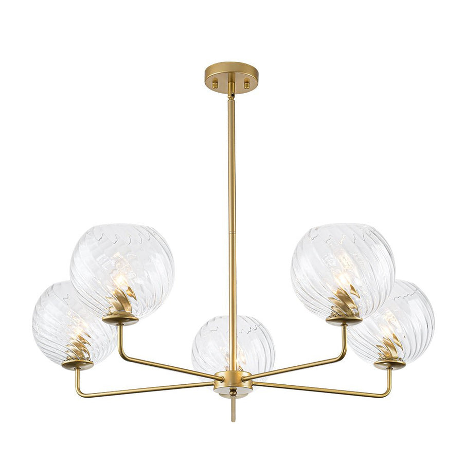 Farmhouze Light - 5 - Light Swirled Glass Globe Bubble Round Sputnik Chandelier - Chandelier - Clear Glass - 