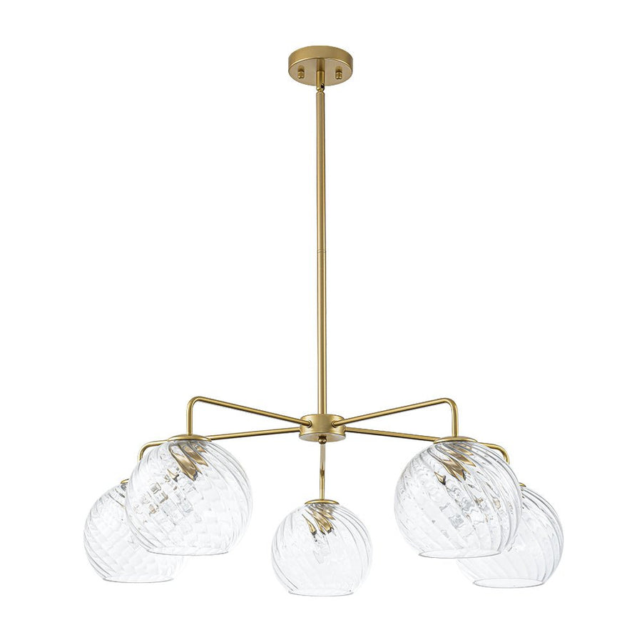 Farmhouze Light - 5 - Light Swirled Glass Globe Bubble Round Sputnik Chandelier - Chandelier - Clear Glass - 