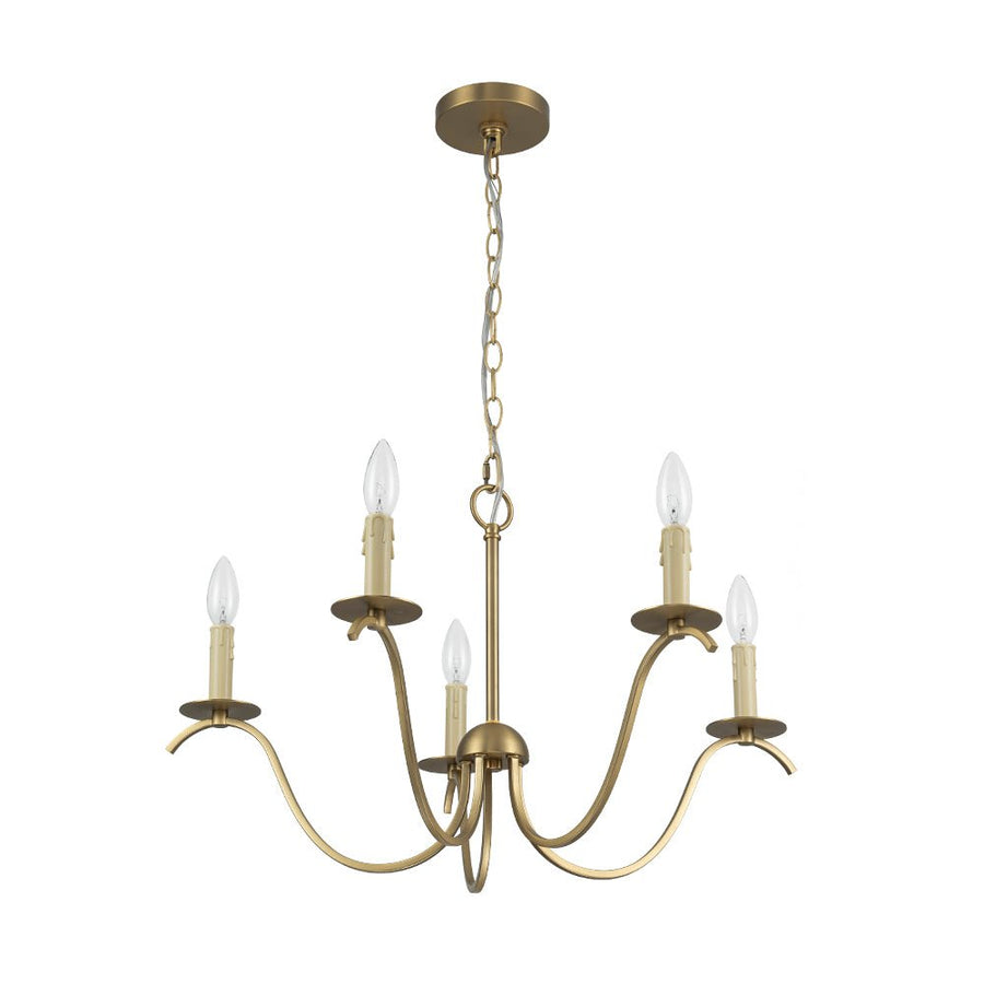 Farmhouze Light - 5 - Light Vintage Elegant Simple Candle Style Chandelier - Chandelier - Brass - 