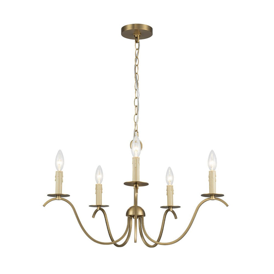 Farmhouze Light - 5 - Light Vintage Elegant Simple Candle Style Chandelier - Chandelier - Brass - 