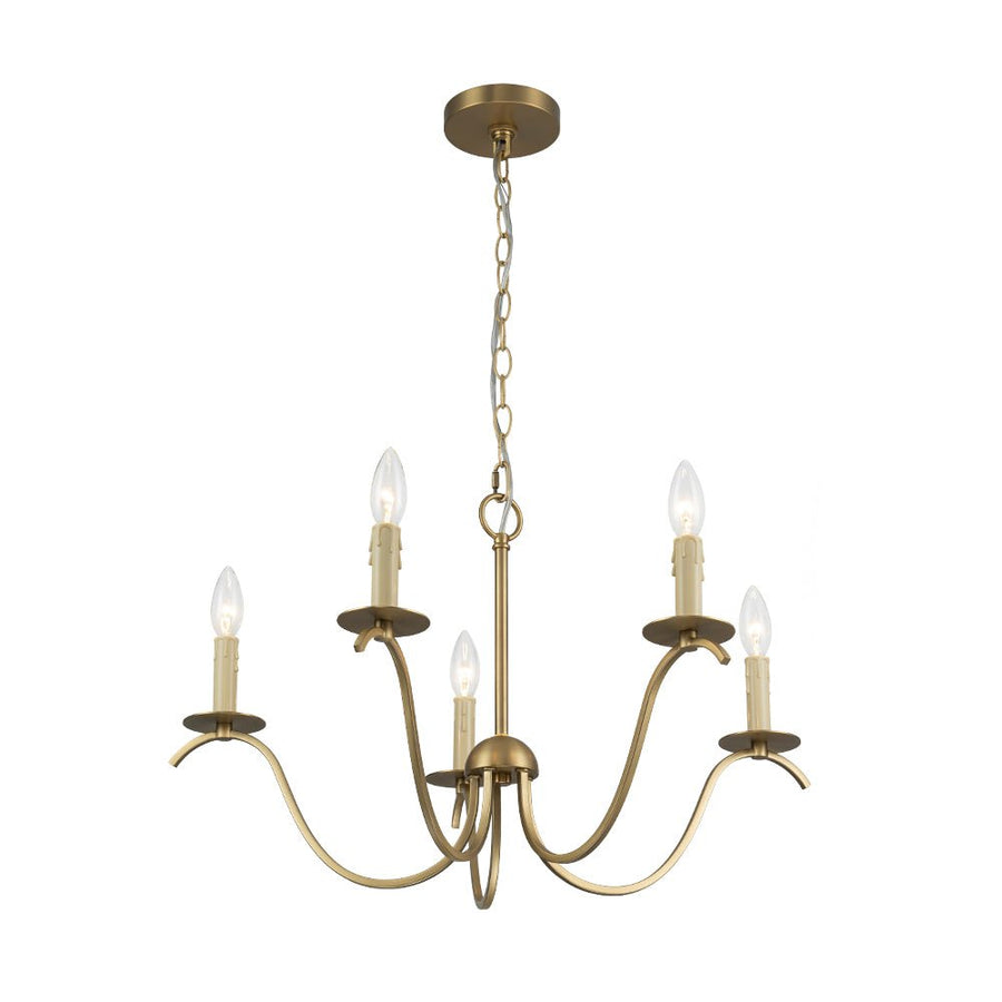 Farmhouze Light - 5 - Light Vintage Elegant Simple Candle Style Chandelier - Chandelier - Brass - 