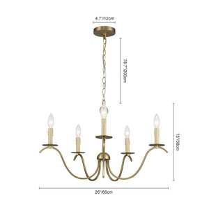 Farmhouze Light - 5 - Light Vintage Elegant Simple Candle Style Chandelier - Chandelier - Brass - 