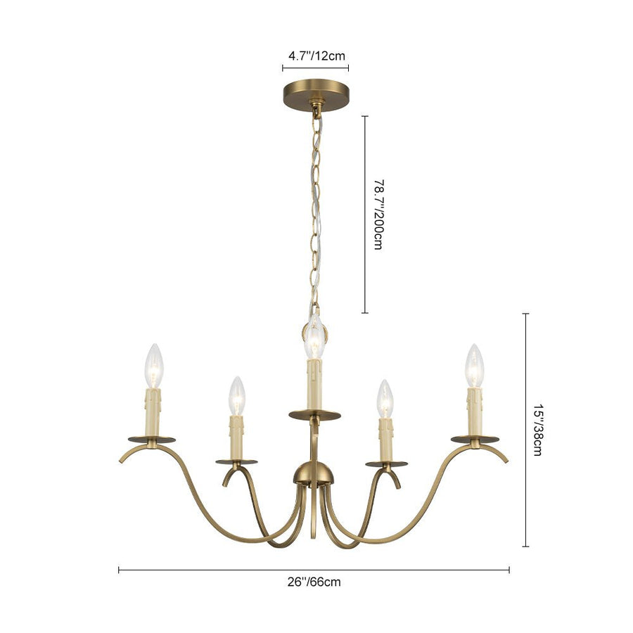 Farmhouze Light - 5 - Light Vintage Elegant Simple Candle Style Chandelier - Chandelier - Brass - 