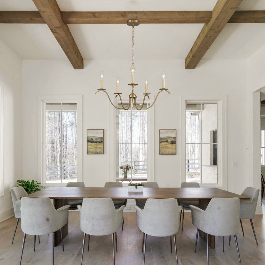 Farmhouze Light - 5 - Light Vintage Elegant Simple Candle Style Chandelier - Chandelier - Brass - 
