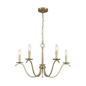 Farmhouze Light - 5 - Light Vintage Elegant Simple Candle Style Chandelier - Chandelier - Brass - 