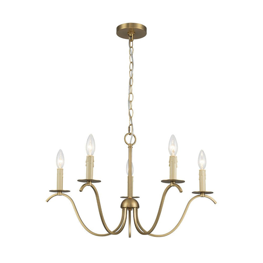 Farmhouze Light - 5 - Light Vintage Elegant Simple Candle Style Chandelier - Chandelier - Brass - 