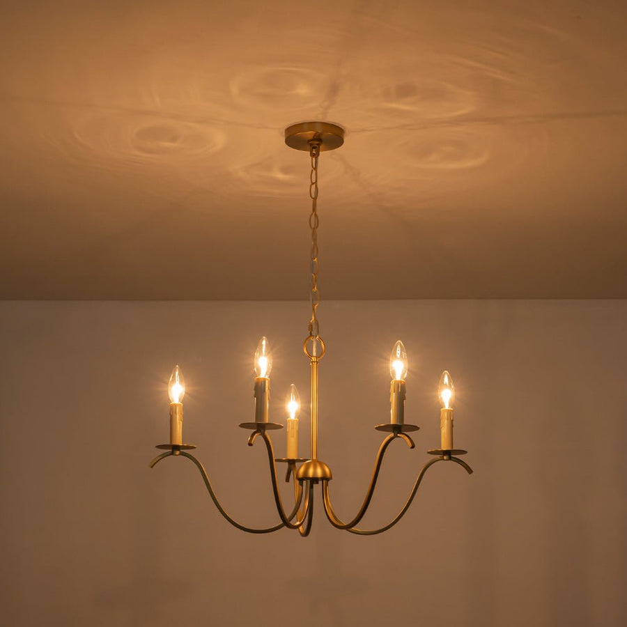 Farmhouze Light - 5 - Light Vintage Elegant Simple Candle Style Chandelier - Chandelier - Brass - 