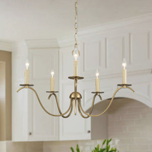 Farmhouze Light - 5 - Light Vintage Elegant Simple Candle Style Chandelier - Chandelier - Brass - 