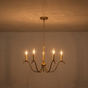 Farmhouze Light - 5 - Light Vintage Elegant Simple Candle Style Chandelier - Chandelier - Brass - 