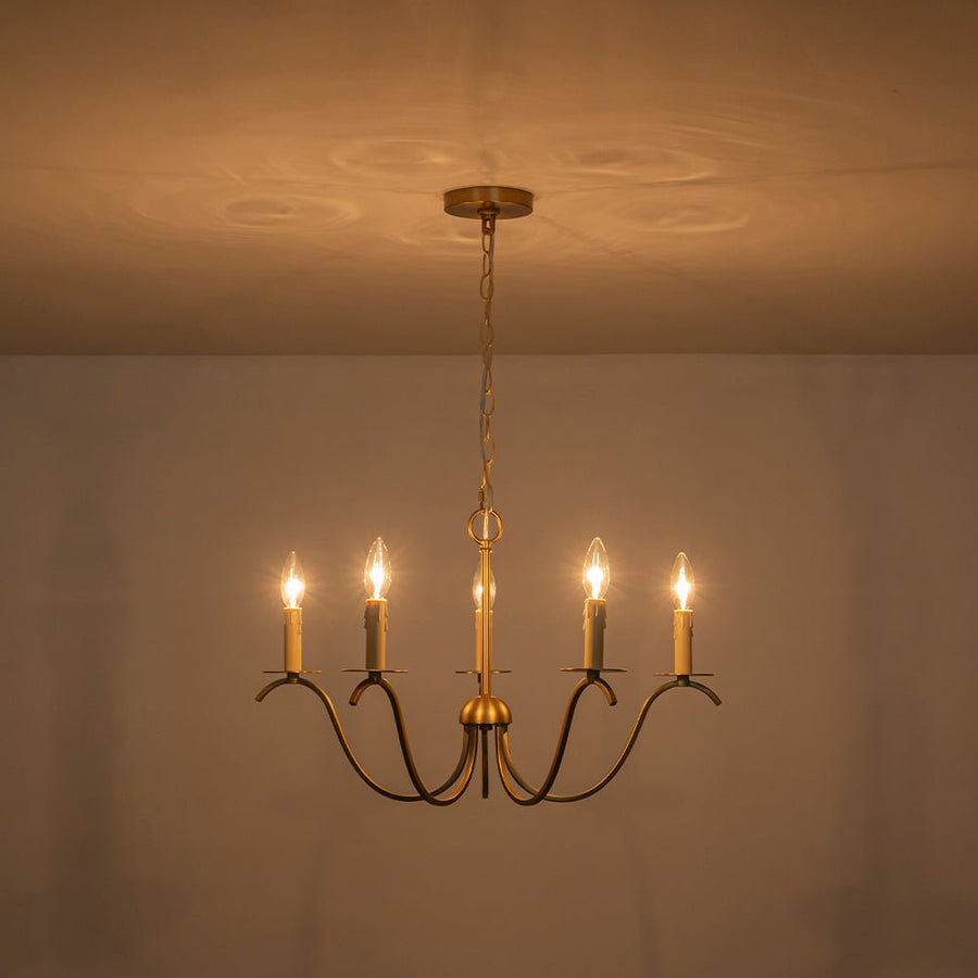 Farmhouze Light - 5 - Light Vintage Elegant Simple Candle Style Chandelier - Chandelier - Brass - 