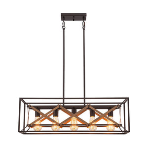 Farmhouze Light - 5 - Light Vintage Rustic Rectangle Kitchen Island Pendant - Chandelier - 5 - Light - 