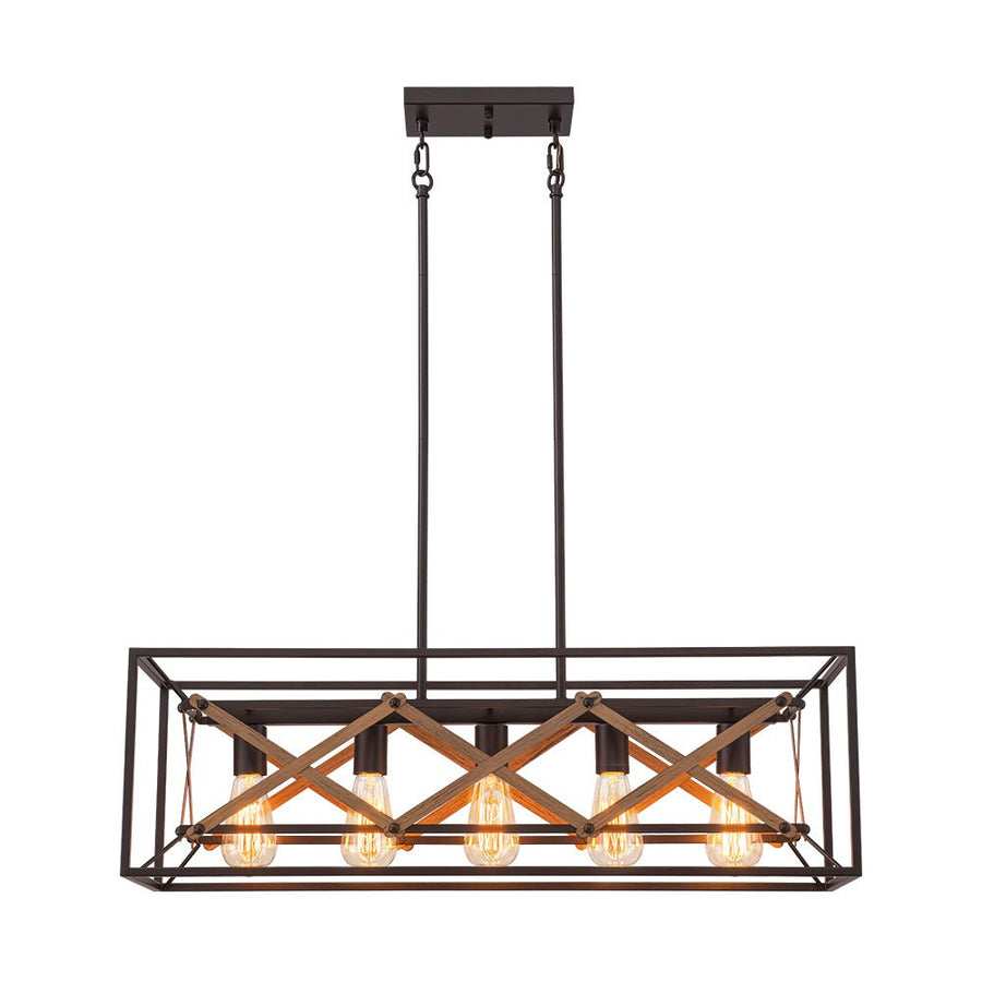 Farmhouze Light - 5 - Light Vintage Rustic Rectangle Kitchen Island Pendant - Chandelier - 5 - Light - 