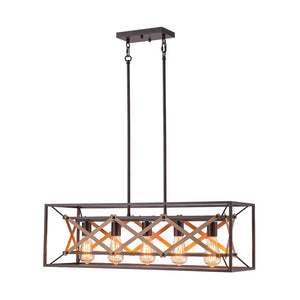 Farmhouze Light - 5 - Light Vintage Rustic Rectangle Kitchen Island Pendant - Chandelier - 5 - Light - 