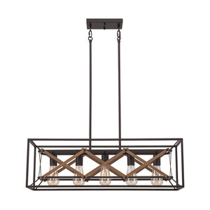 Farmhouze Light - 5 - Light Vintage Rustic Rectangle Kitchen Island Pendant - Chandelier - 5 - Light - 