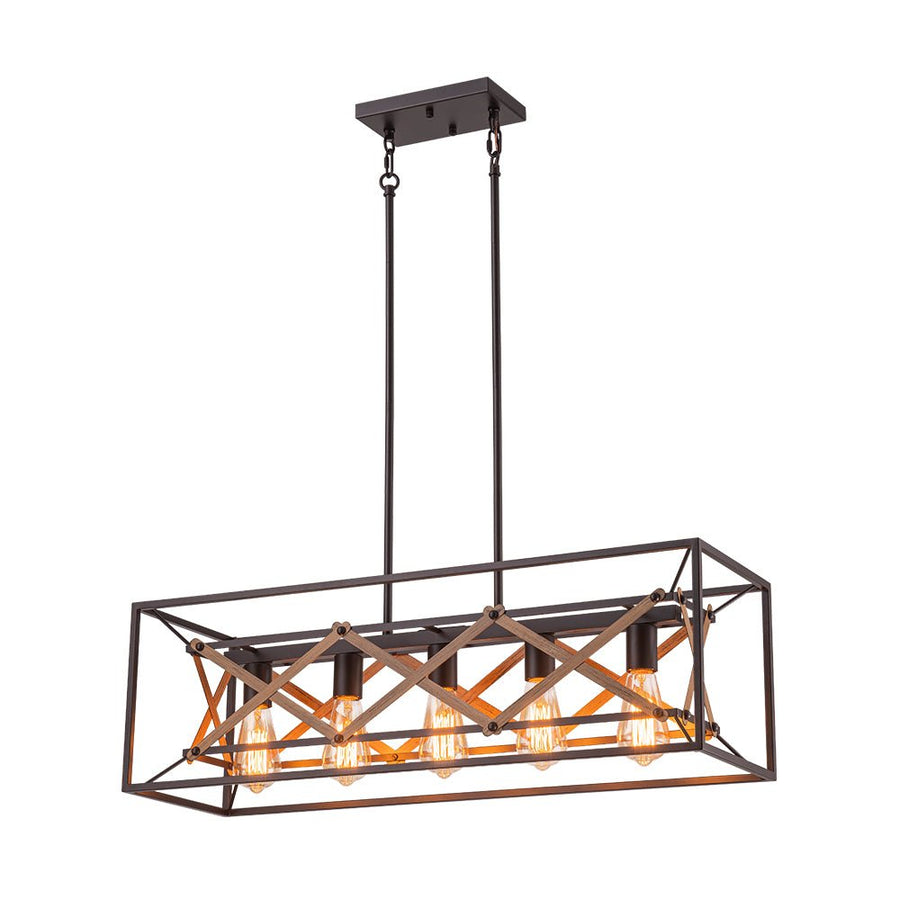 Farmhouze Light - 5 - Light Vintage Rustic Rectangle Kitchen Island Pendant - Chandelier - 5 - Light - 