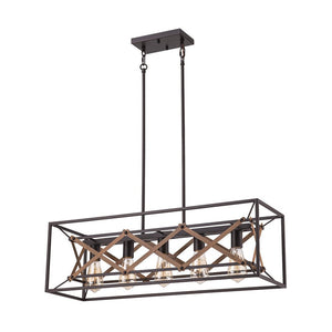 Farmhouze Light - 5 - Light Vintage Rustic Rectangle Kitchen Island Pendant - Chandelier - 5 - Light - 