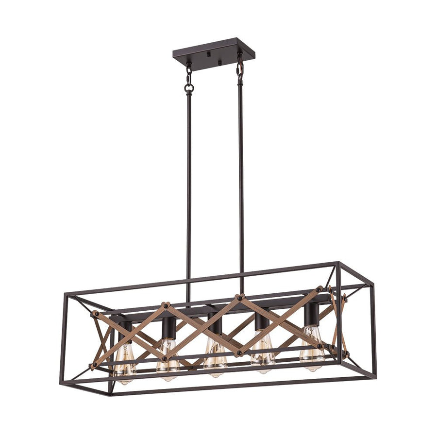 Farmhouze Light - 5 - Light Vintage Rustic Rectangle Kitchen Island Pendant - Chandelier - 5 - Light - 