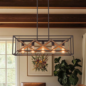 Farmhouze Light - 5 - Light Vintage Rustic Rectangle Kitchen Island Pendant - Chandelier - 5 - Light - 