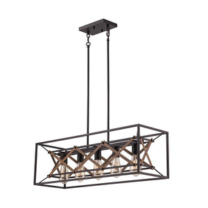 Farmhouze Light - 5 - Light Vintage Rustic Rectangle Kitchen Island Pendant - Chandelier - 5 - Light - 