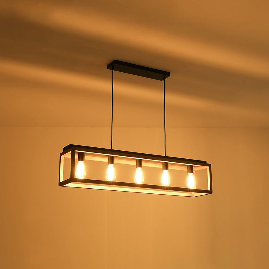 Farmhouze Light - 5 - light Wood Rectangle Cage Island Chandelier / Semi Flush Mount - Ceiling Light - 39.4 in. - 