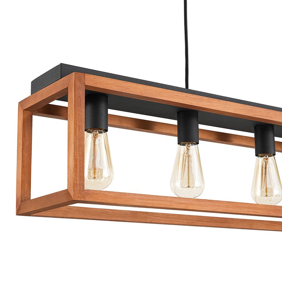 Farmhouze Light - 5 - light Wood Rectangle Cage Island Chandelier / Semi Flush Mount - Ceiling Light - 39.4 in. - 