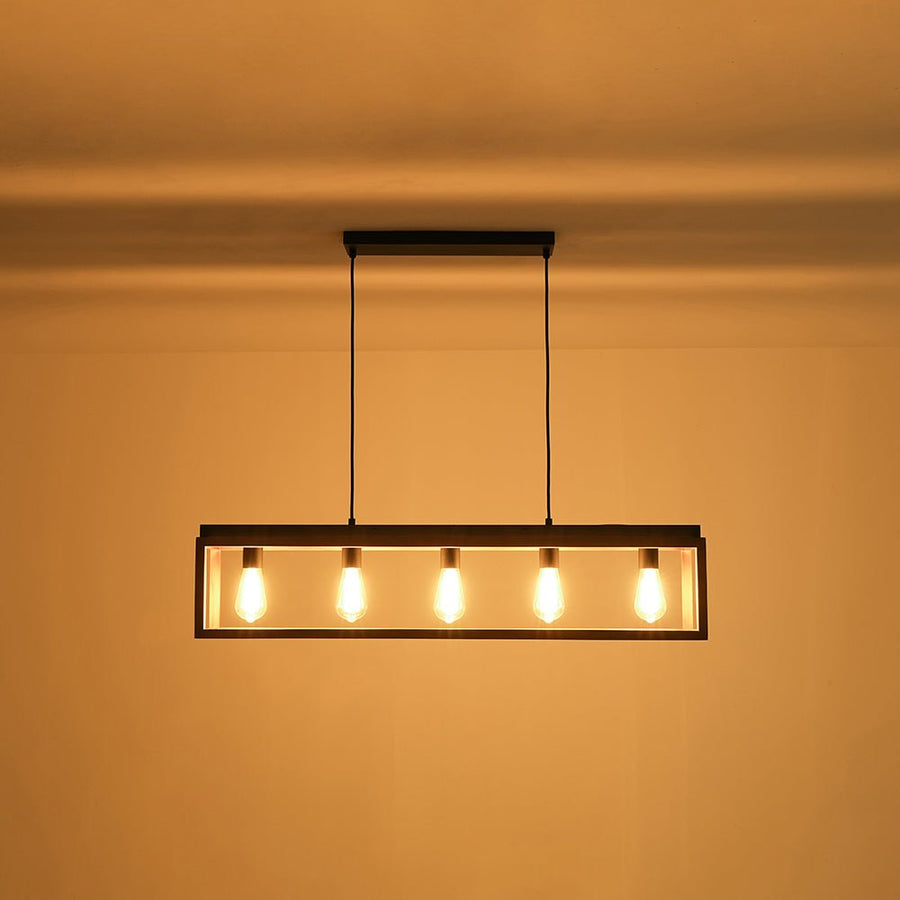 Farmhouze Light - 5 - light Wood Rectangle Cage Island Chandelier / Semi Flush Mount - Ceiling Light - 39.4 in. - 