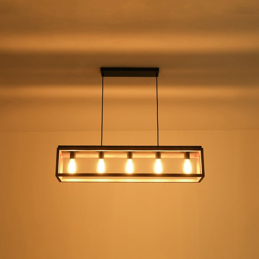 Farmhouze Light - 5 - light Wood Rectangle Cage Island Chandelier / Semi Flush Mount - Ceiling Light - 39.4 in. - 