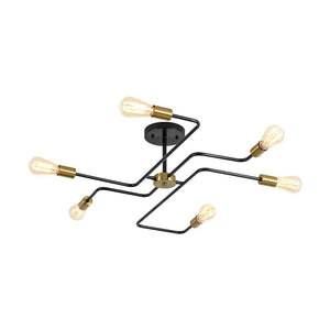 Farmhouze Light - 6 - Light Black Brass Curved Linear Sputnik Ceiling Light - Ceiling Light - 6 Bulb - 