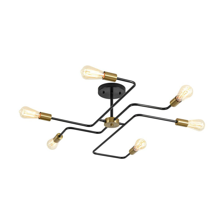 Farmhouze Light - 6 - Light Black Brass Curved Linear Sputnik Ceiling Light - Ceiling Light - 6 Bulb - 