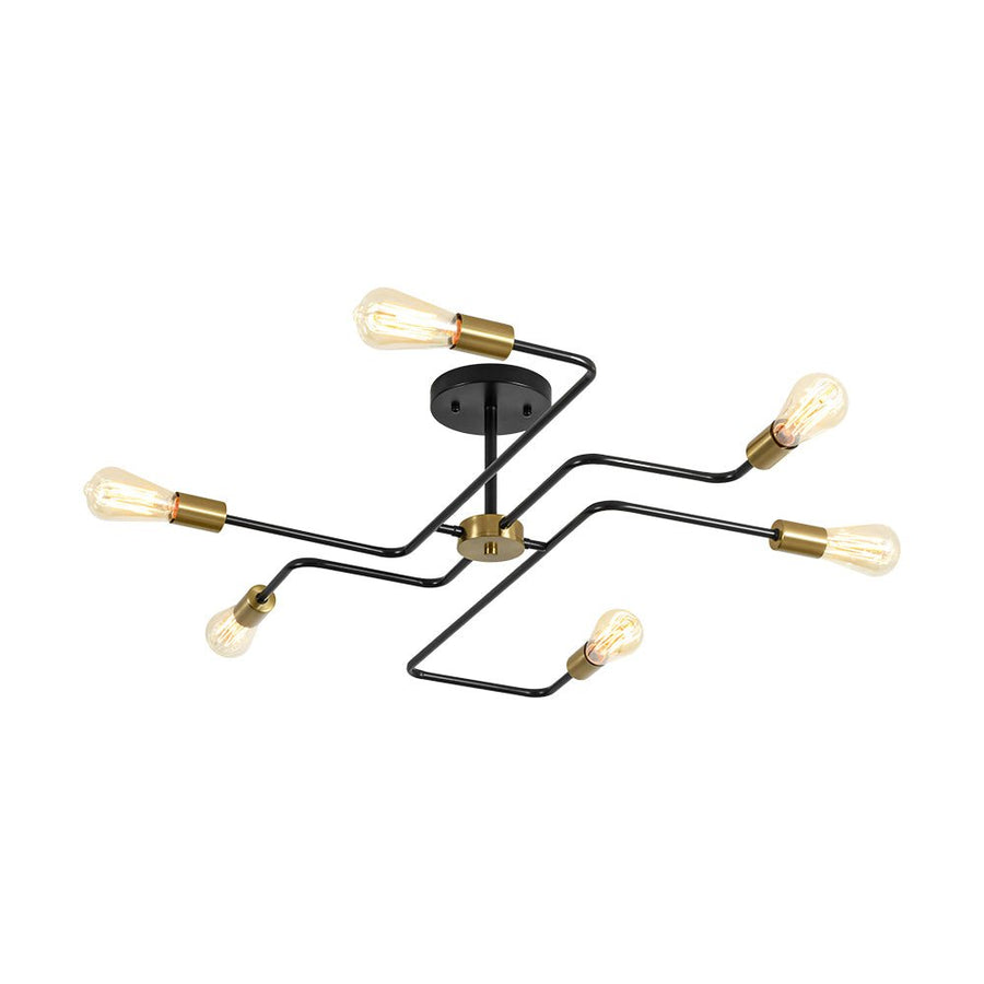 Farmhouze Light - 6 - Light Black Brass Curved Linear Sputnik Ceiling Light - Ceiling Light - 6 Bulb - 