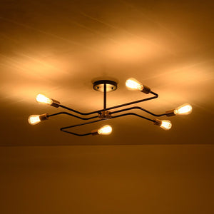 Farmhouze Light - 6 - Light Black Brass Curved Linear Sputnik Ceiling Light - Ceiling Light - 6 Bulb - 