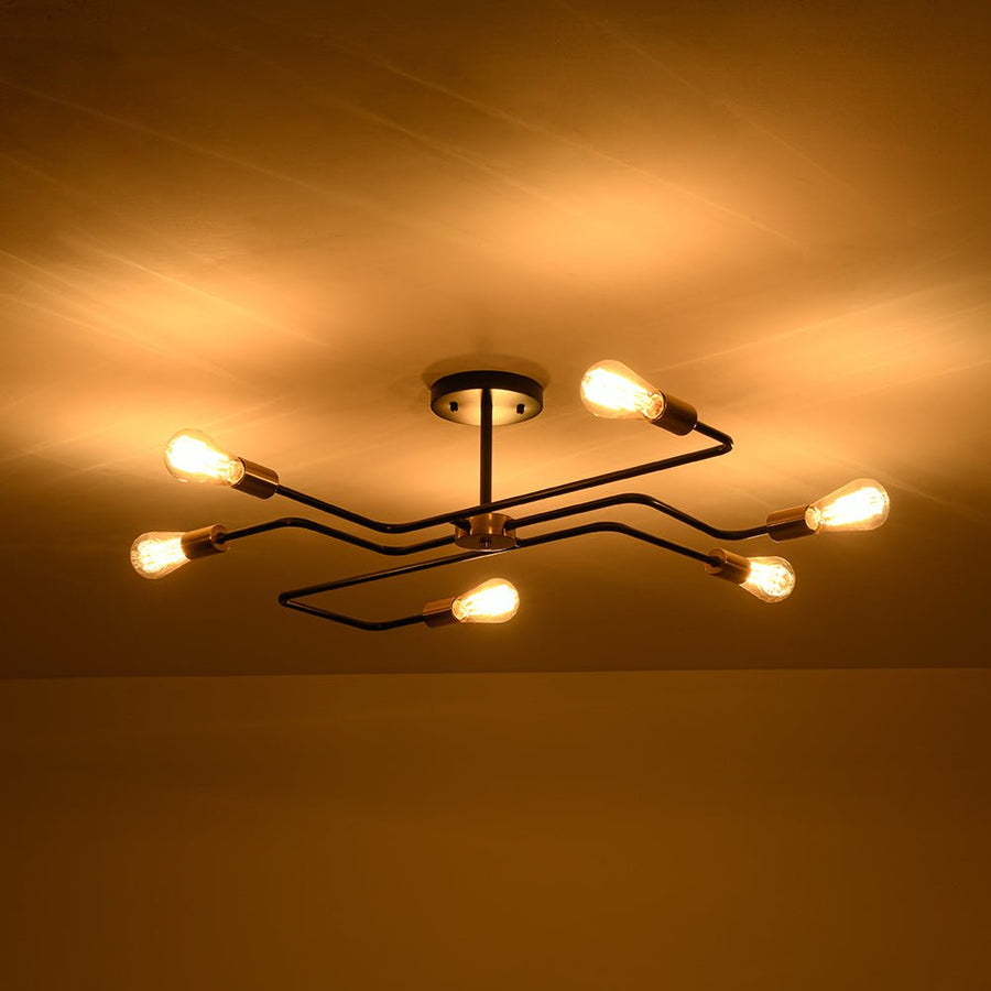 Farmhouze Light - 6 - Light Black Brass Curved Linear Sputnik Ceiling Light - Ceiling Light - 6 Bulb - 