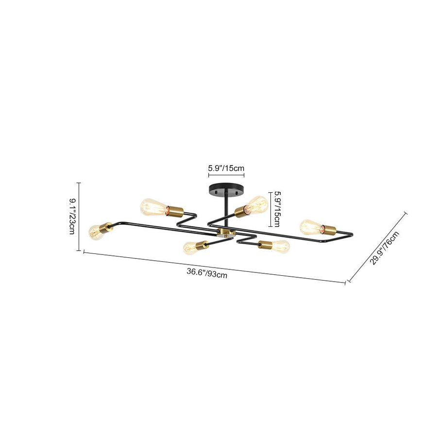 Farmhouze Light - 6 - Light Black Brass Curved Linear Sputnik Ceiling Light - Ceiling Light - 6 Bulb - 