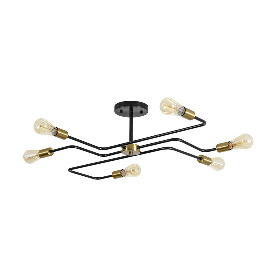 Farmhouze Light - 6 - Light Black Brass Curved Linear Sputnik Ceiling Light - Ceiling Light - 6 Bulb - 