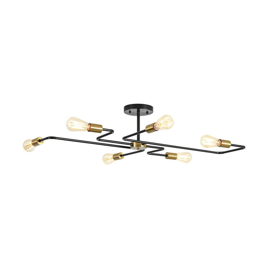 Farmhouze Light - 6 - Light Black Brass Curved Linear Sputnik Ceiling Light - Ceiling Light - 6 Bulb - 