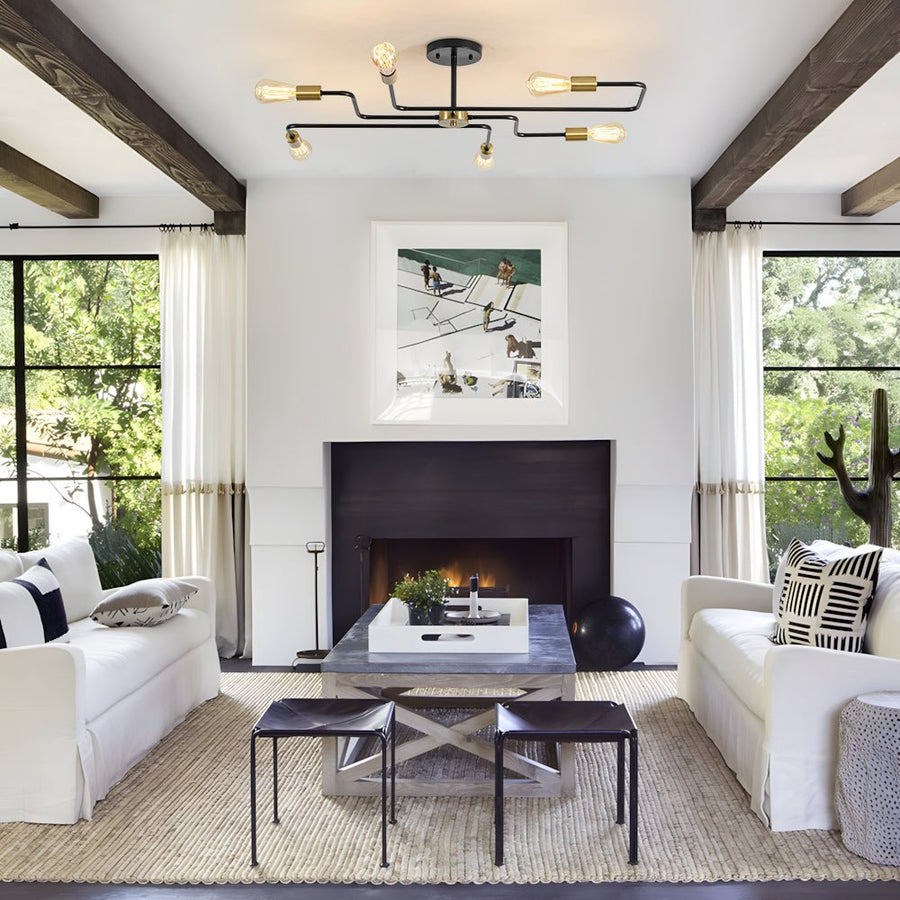 Farmhouze Light - 6 - Light Black Brass Curved Linear Sputnik Ceiling Light - Ceiling Light - 6 Bulb - 