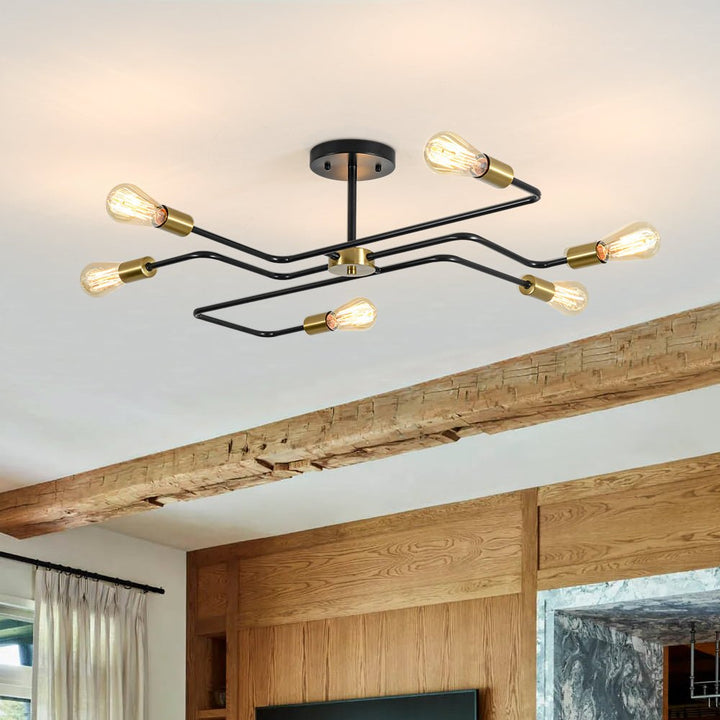 Farmhouze Light - 6 - Light Black Brass Curved Linear Sputnik Ceiling Light - Ceiling Light - 6 Bulb - 