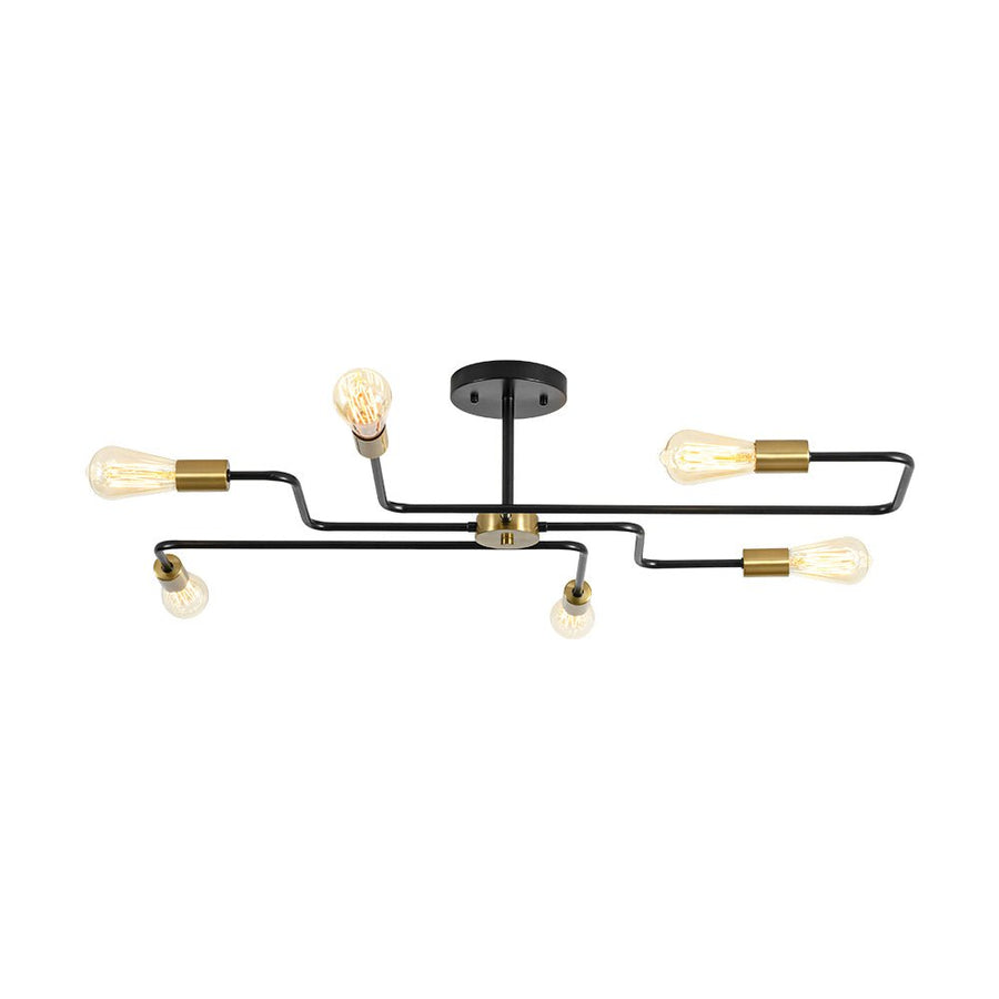 Farmhouze Light - 6 - Light Black Brass Curved Linear Sputnik Ceiling Light - Ceiling Light - 6 Bulb - 