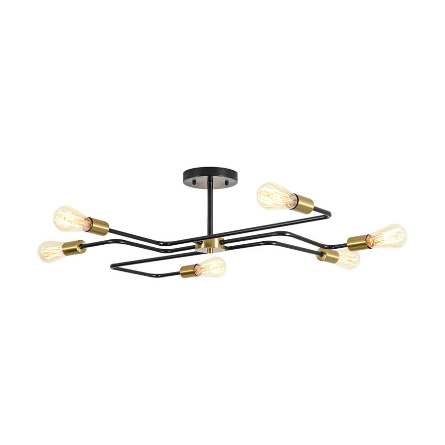 Farmhouze Light - 6 - Light Black Brass Curved Linear Sputnik Ceiling Light - Ceiling Light - 6 Bulb - 