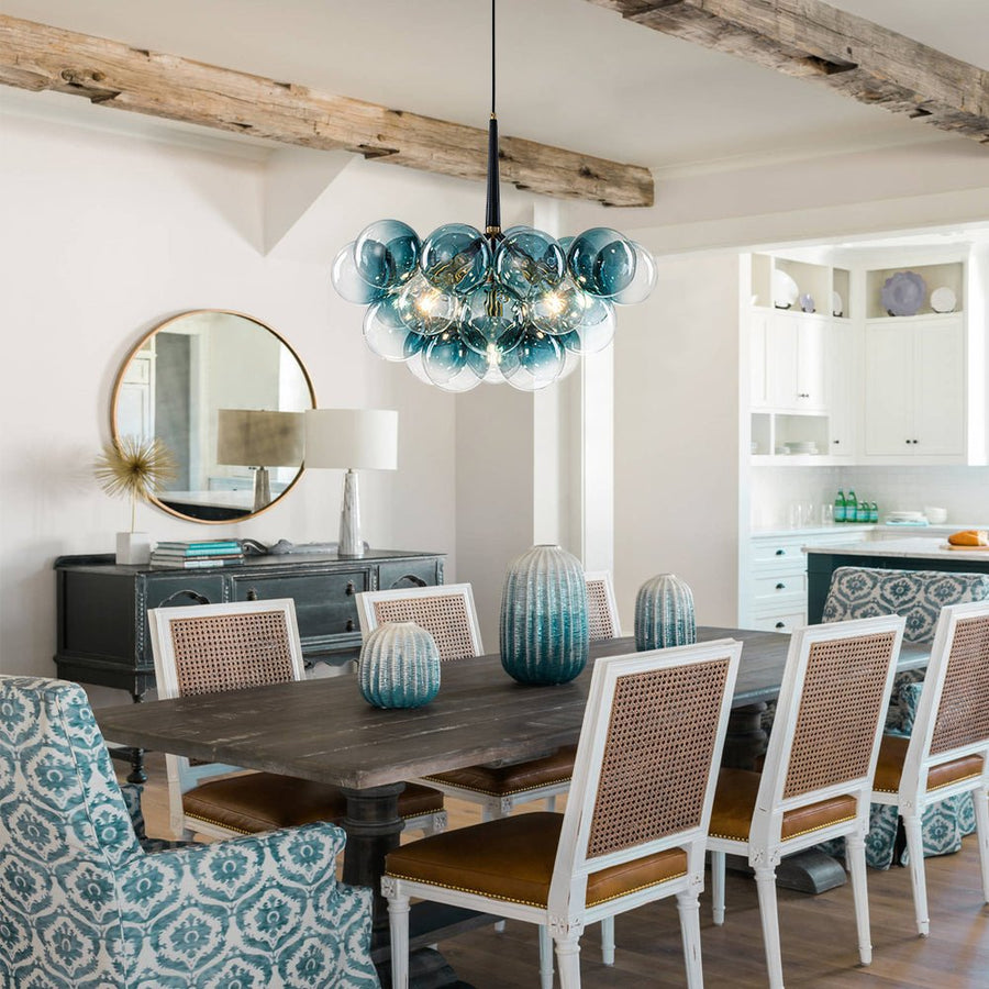 Farmhouze Light - 6 - Light Dimmable Cluster Glass Globe Blue Bubble Chandelier - Chandelier - Blue - 