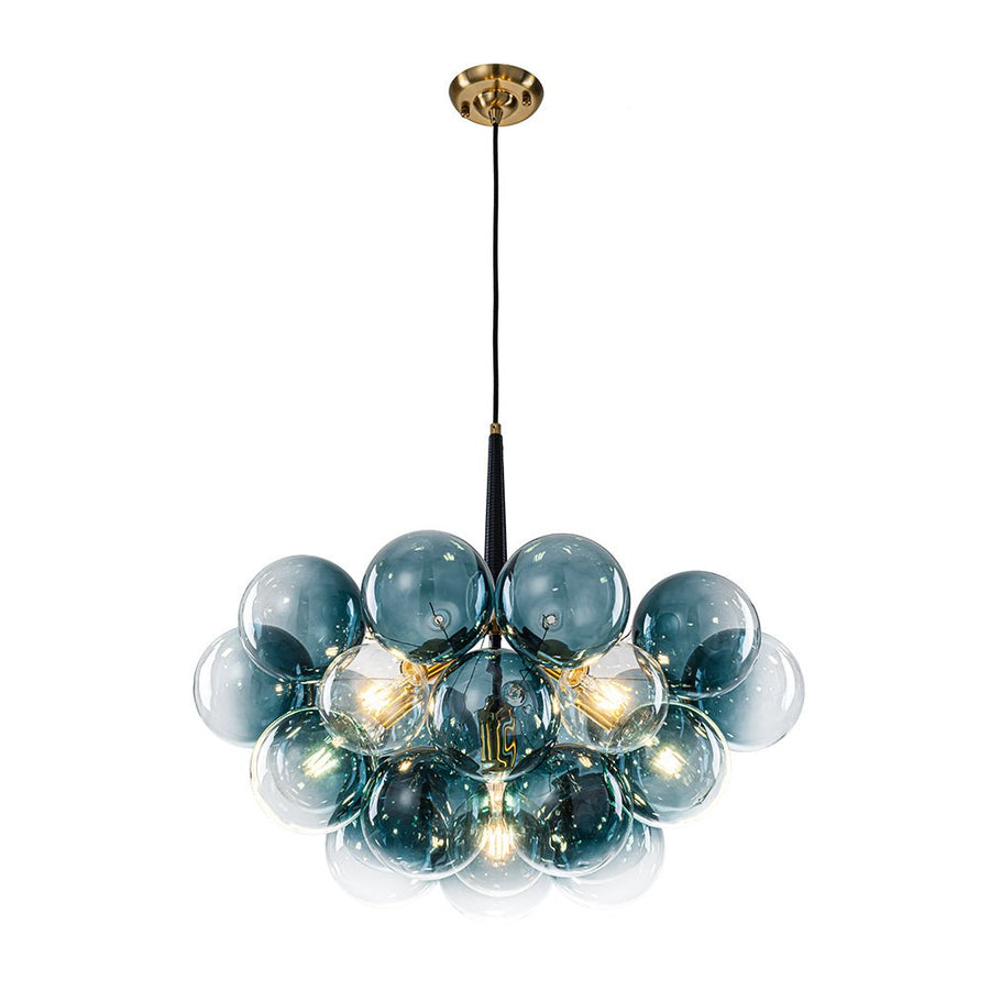 Farmhouze Light - 6 - Light Dimmable Cluster Glass Globe Blue Bubble Chandelier - Chandelier - Gradual Blue - 