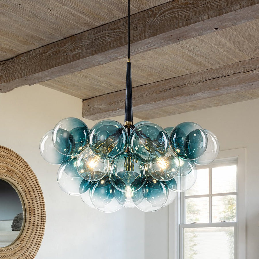 Farmhouze Light - 6 - Light Dimmable Cluster Glass Globe Blue Bubble Chandelier - Chandelier - Gradual Blue - 